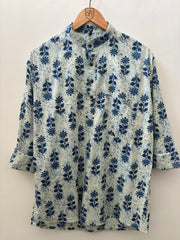 Monsoon Bloom: Indigo Floral Block-Print Kurta