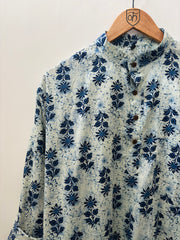Monsoon Bloom: Indigo Floral Block-Print Kurta