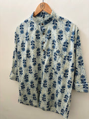 Monsoon Bloom: Indigo Floral Block-Print Kurta