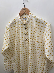 Hand Printed Off-White Short Kurta with Elephant Pattern