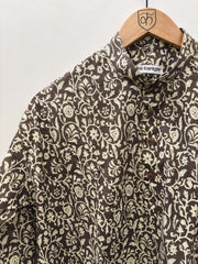 Hand Printed Midnight Brown Short Kurta with Kalamkari Floral Pattern