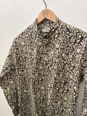Hand Printed Midnight Brown Short Kurta with Kalamkari Floral Pattern